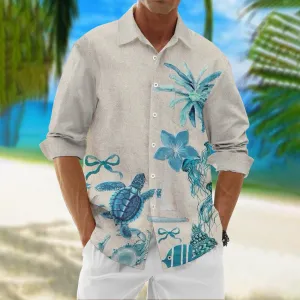 Coconut Turtle Chest Pocket Long Sleeve Casual Shirt