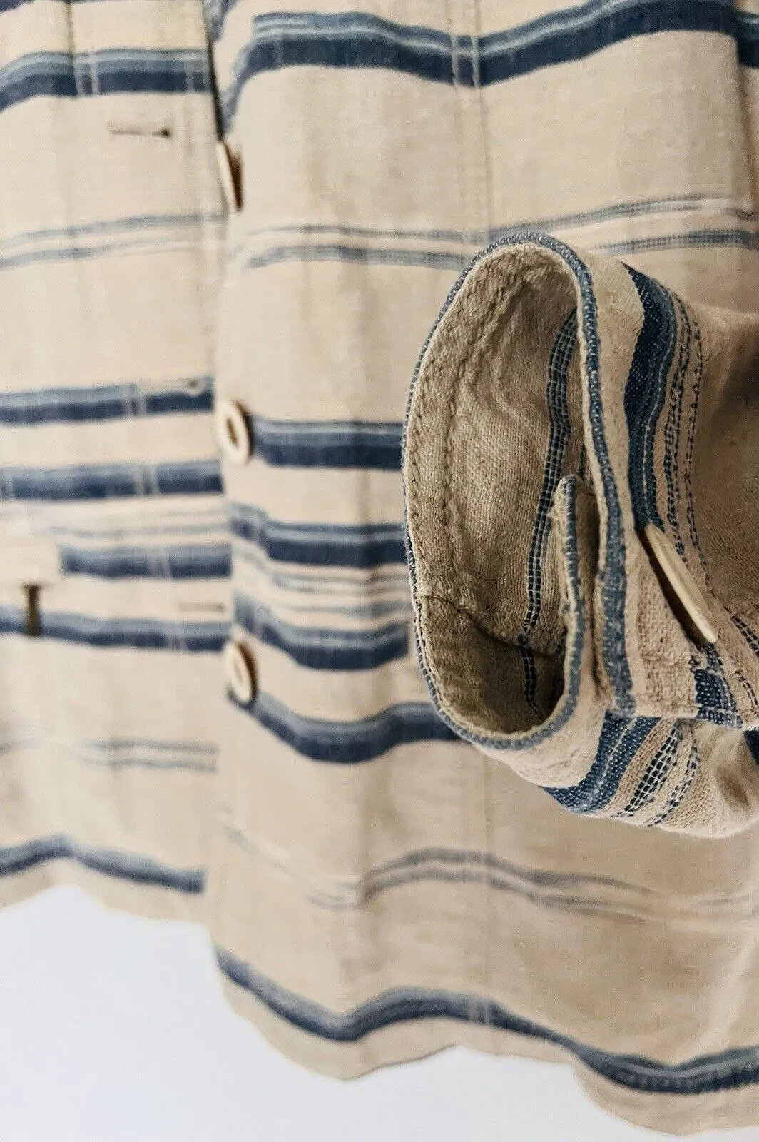 COLDWATER CREEK Linen/Cotton Jacket Sz 16 Tan/Blue Pockets Short Southwest Aztec