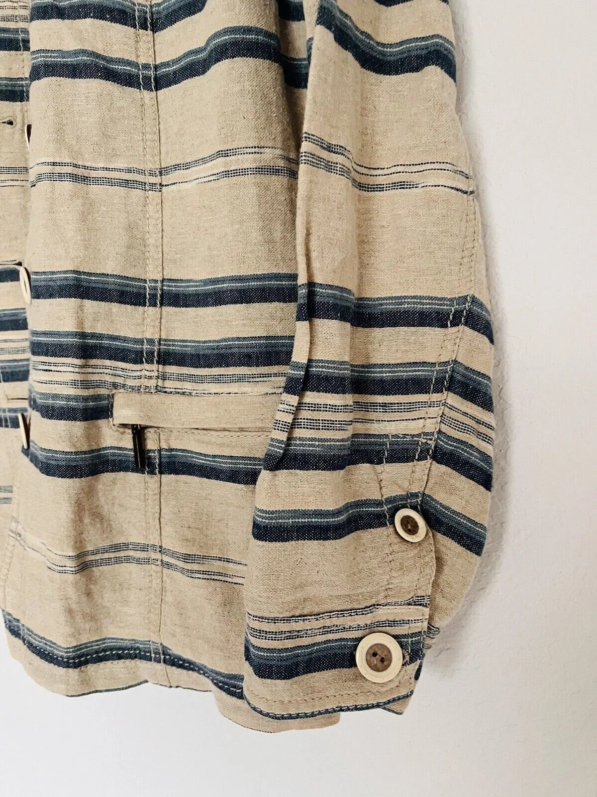 COLDWATER CREEK Linen/Cotton Jacket Sz 16 Tan/Blue Pockets Short Southwest Aztec