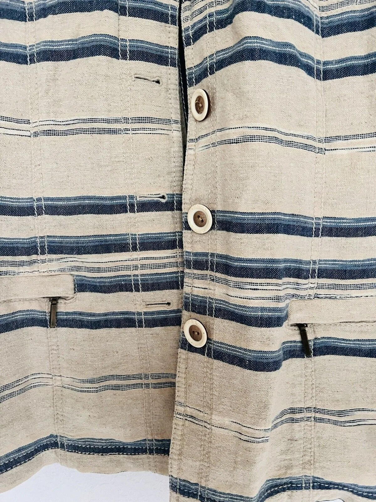 COLDWATER CREEK Linen/Cotton Jacket Sz 16 Tan/Blue Pockets Short Southwest Aztec
