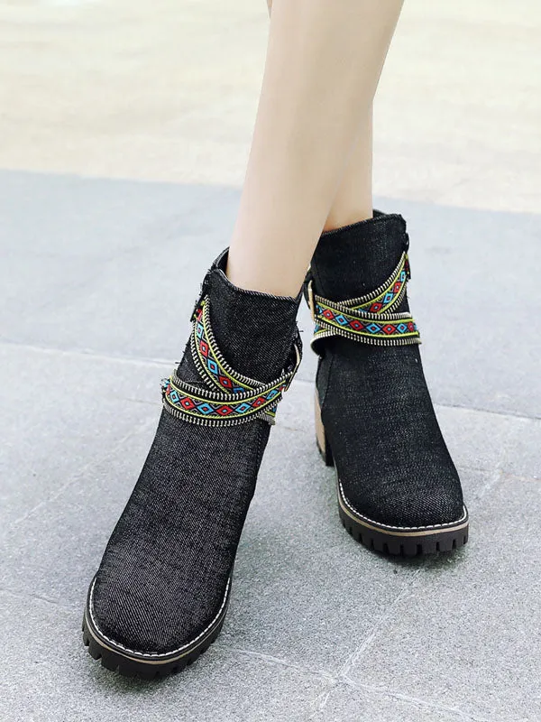 Cowboy Boots Short Boots Fashion National Wind Belt Buckle Martin Boots Knight Boots Large Size Women's Boots