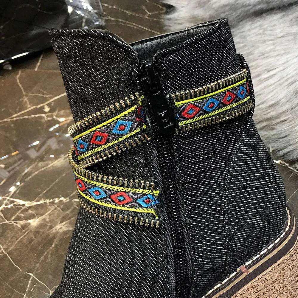 Cowboy Boots Short Boots Fashion National Wind Belt Buckle Martin Boots Knight Boots Large Size Women's Boots