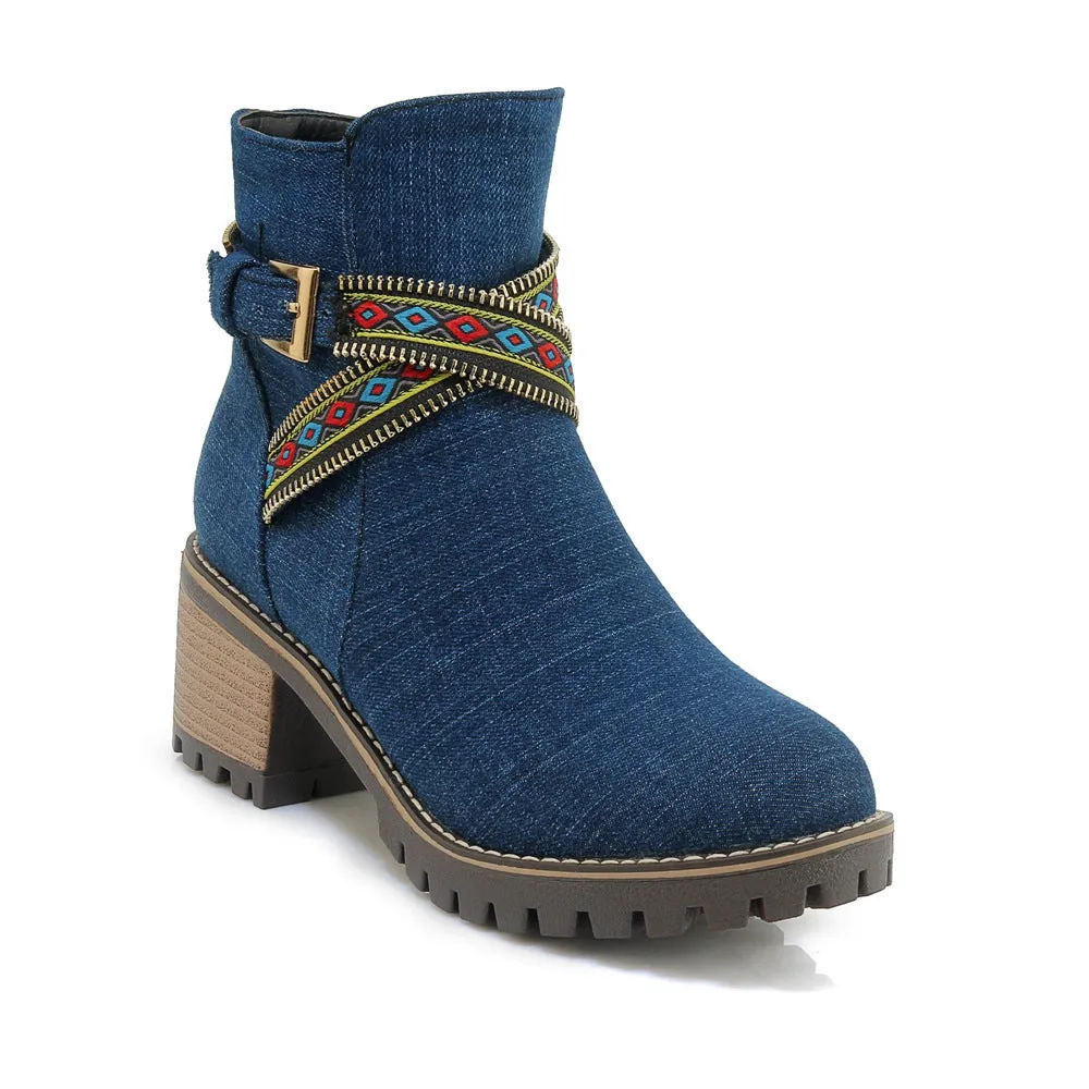 Cowboy Boots Short Boots Fashion National Wind Belt Buckle Martin Boots Knight Boots Large Size Women's Boots