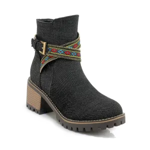 Cowboy Boots Short Boots Fashion National Wind Belt Buckle Martin Boots Knight Boots Large Size Women's Boots