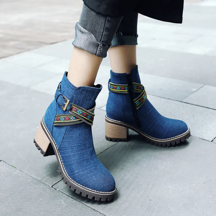Cowboy Boots Short Boots Fashion National Wind Belt Buckle Martin Boots Knight Boots Large Size Women's Boots