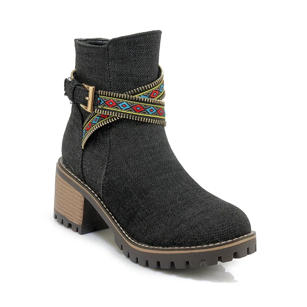 Cowboy Boots Short Boots Fashion National Wind Belt Buckle Martin Boots Knight Boots Large Size Women's Boots