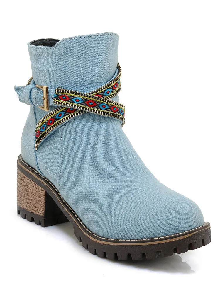 Cowboy Boots Short Boots Fashion National Wind Belt Buckle Martin Boots Knight Boots Large Size Women's Boots