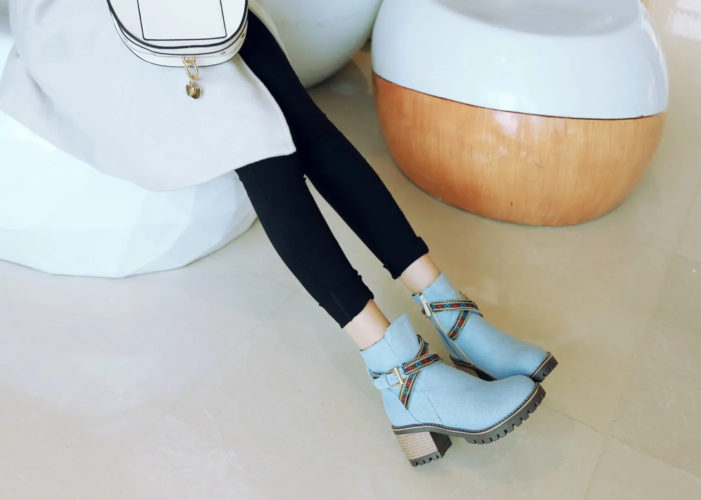 Cowboy Boots Short Boots Fashion National Wind Belt Buckle Martin Boots Knight Boots Large Size Women's Boots