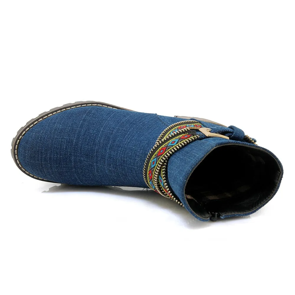 Cowboy Boots Short Boots Fashion National Wind Belt Buckle Martin Boots Knight Boots Large Size Women's Boots