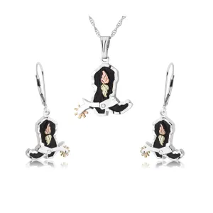 Cowboy Boots - Silver Black Hills Gold Earrings & Pendant Set