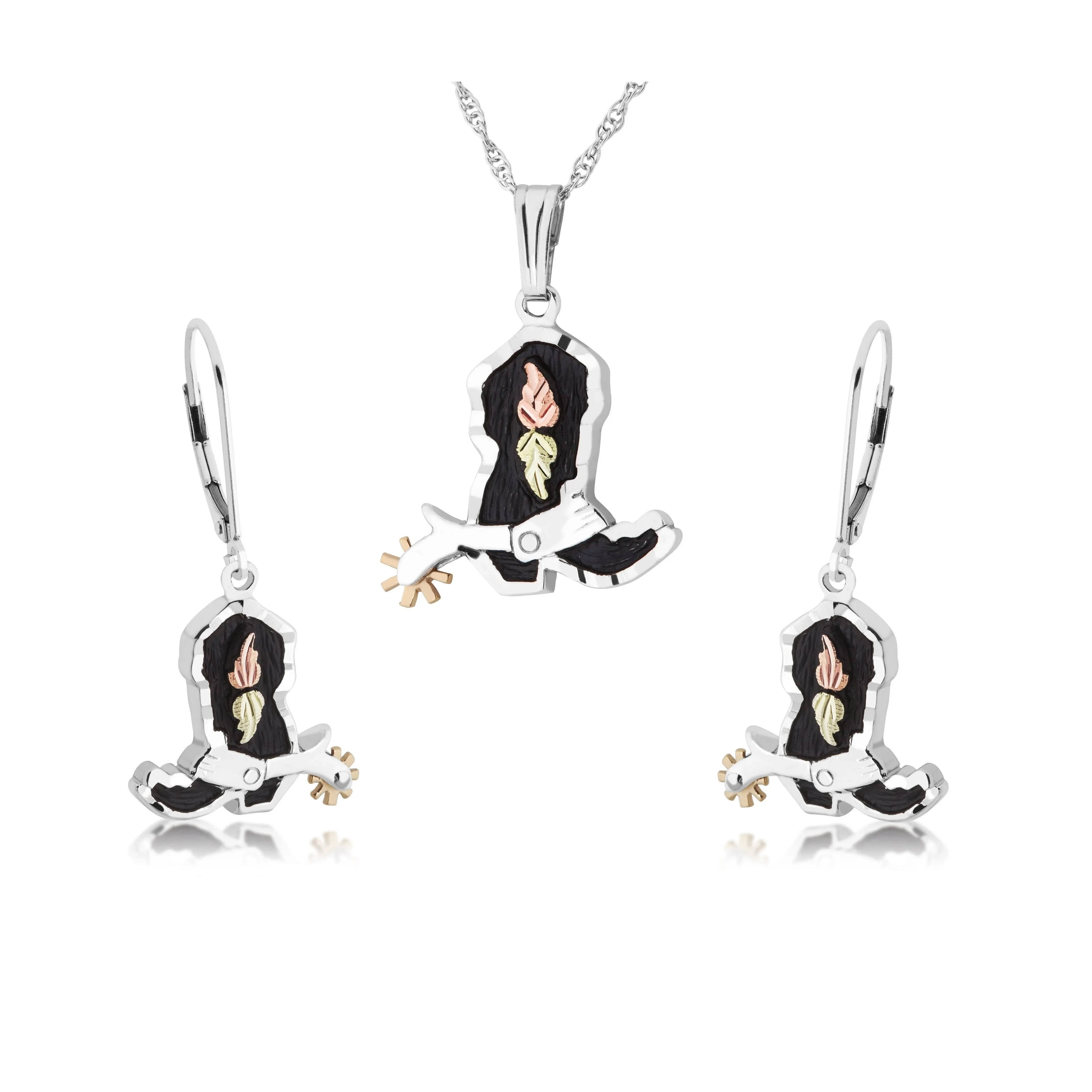 Cowboy Boots - Silver Black Hills Gold Earrings & Pendant Set