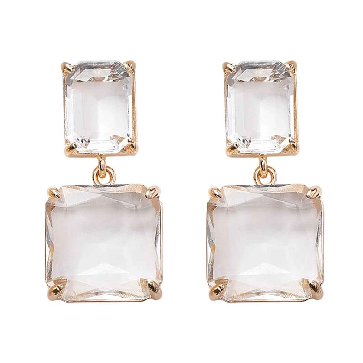 Crystal & 18K Gold-Plated Square Drop Earrings