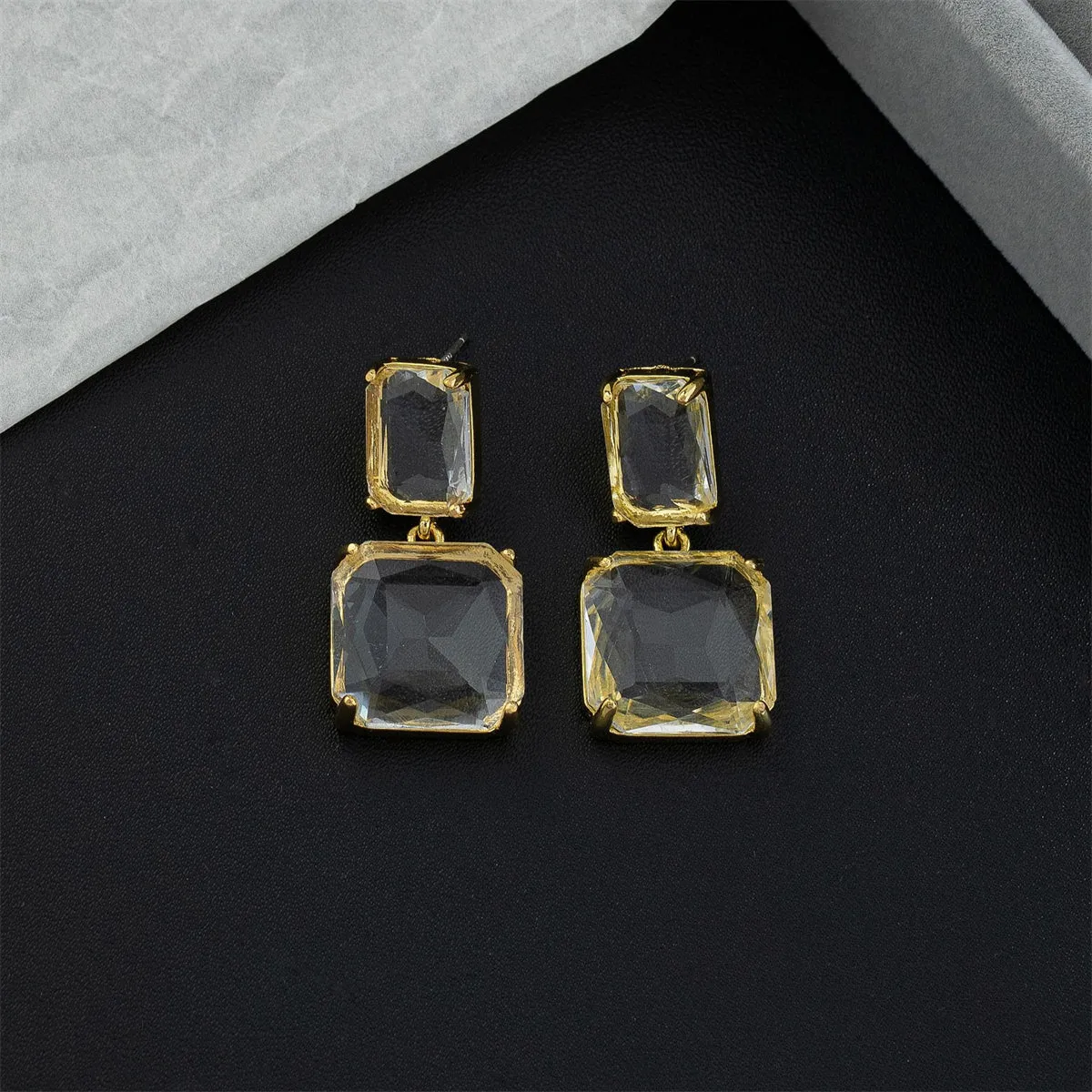 Crystal & 18K Gold-Plated Square Drop Earrings