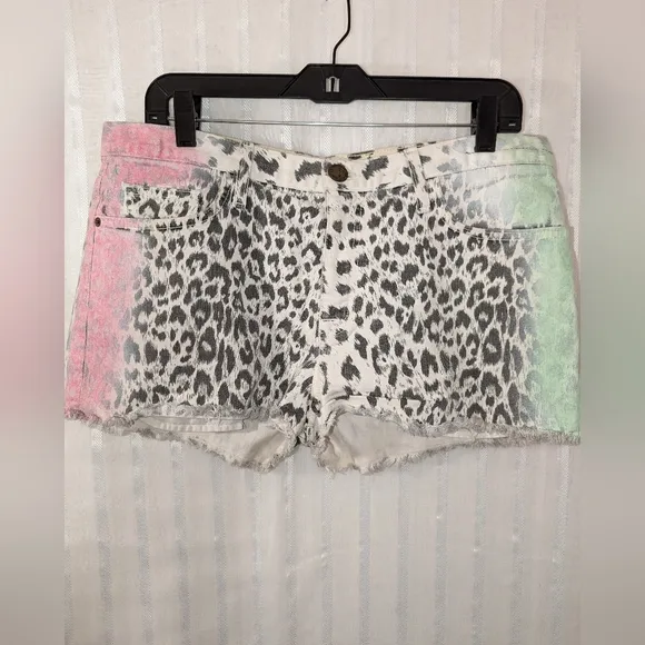 CURRENT/ELLIOTT Zebra Print Denim Shorts Pink Green Accents size 30 Spring 2024