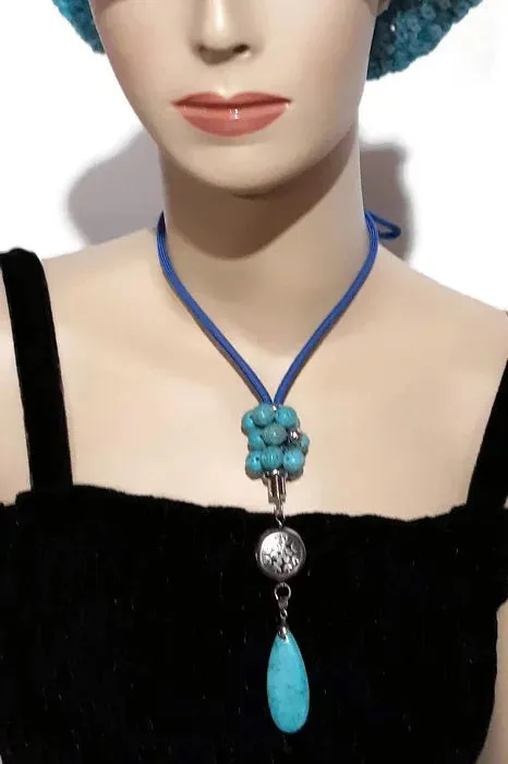 Drop turquoise stone pendant, blue paracord, the turquoise teardrop necklace