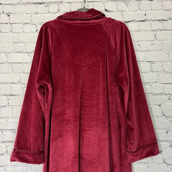 Eileen West Lux Velour Plush Zip Ballet Robe Kaftan Womens L/XL Wine Red Cozy