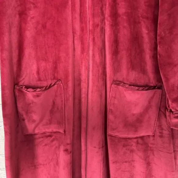 Eileen West Lux Velour Plush Zip Ballet Robe Kaftan Womens L/XL Wine Red Cozy