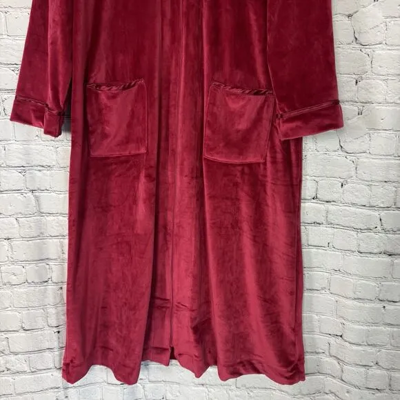 Eileen West Lux Velour Plush Zip Ballet Robe Kaftan Womens L/XL Wine Red Cozy