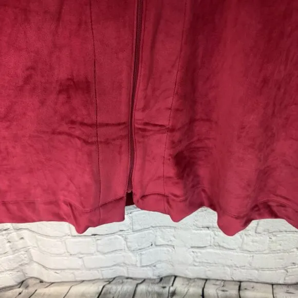 Eileen West Lux Velour Plush Zip Ballet Robe Kaftan Womens L/XL Wine Red Cozy