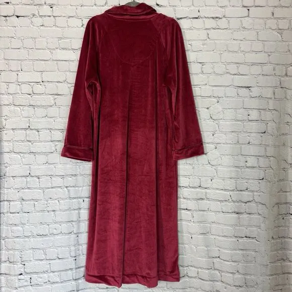Eileen West Lux Velour Plush Zip Ballet Robe Kaftan Womens L/XL Wine Red Cozy