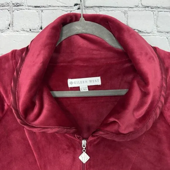Eileen West Lux Velour Plush Zip Ballet Robe Kaftan Womens L/XL Wine Red Cozy