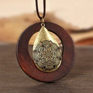 Elegant and Vintage Wooden Long Necklace