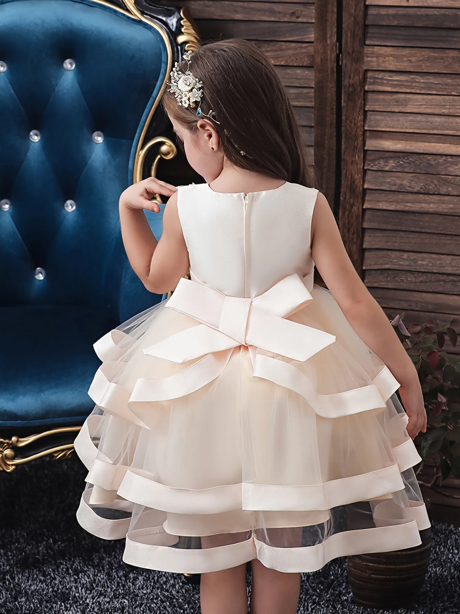 Elegant Princess Dress with Embroidery and Sleeveless Mesh Tutu