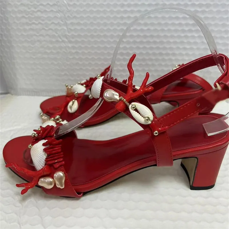 Exotic Style Shell Decor Ankle Strap Sandals