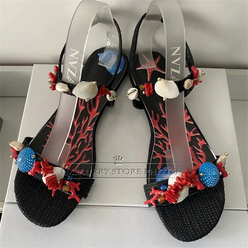 Exotic Style Shell Decor Ankle Strap Sandals