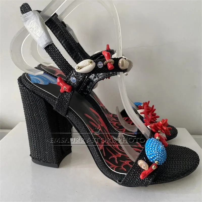 Exotic Style Shell Decor Ankle Strap Sandals