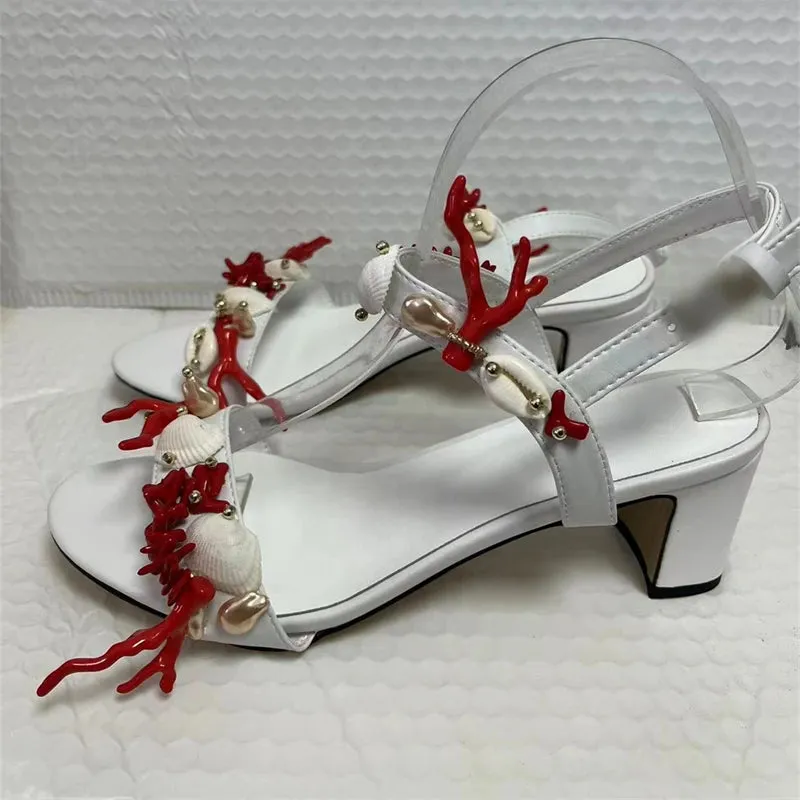 Exotic Style Shell Decor Ankle Strap Sandals