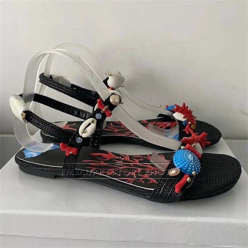 Exotic Style Shell Decor Ankle Strap Sandals