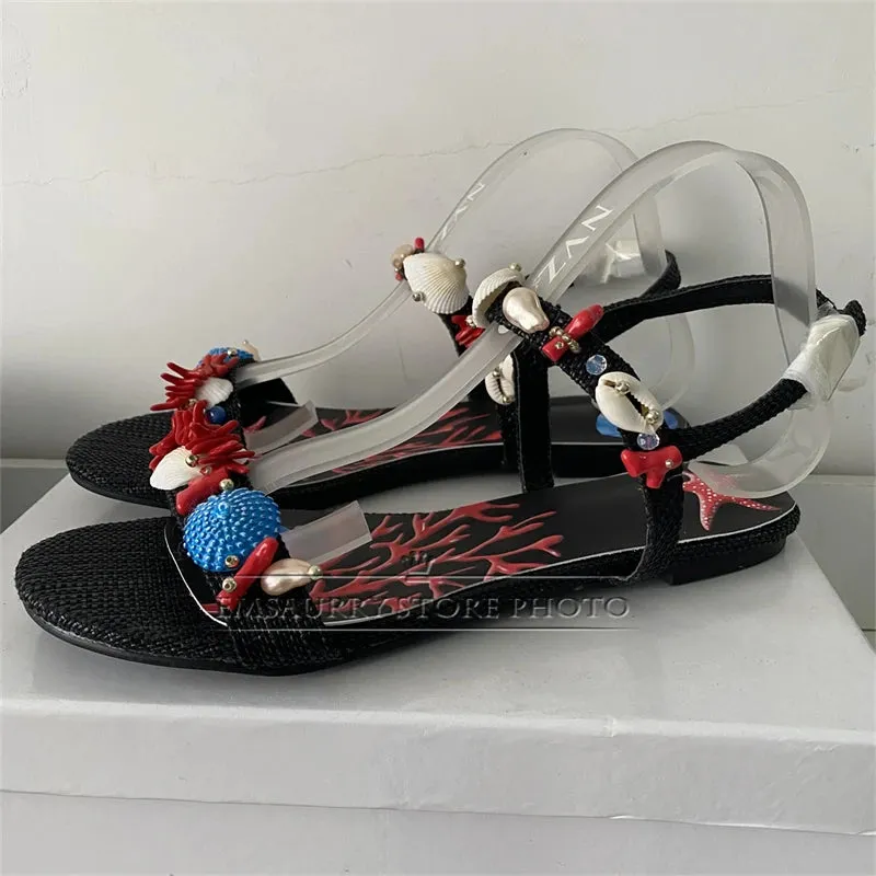 Exotic Style Shell Decor Ankle Strap Sandals