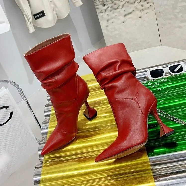 Fashion Ladies Strange High Heels Ankle Boots Pleated Pointed Toe