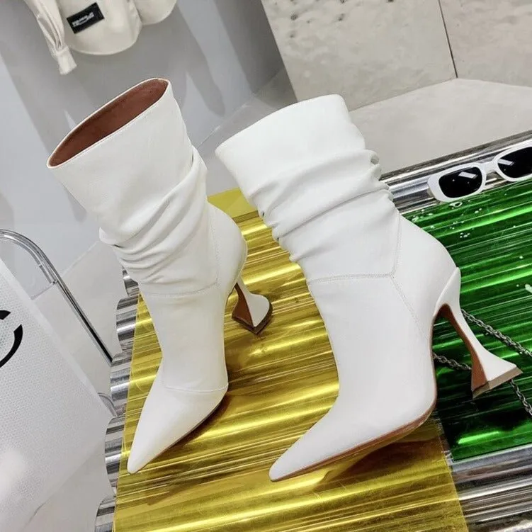 Fashion Ladies Strange High Heels Ankle Boots Pleated Pointed Toe