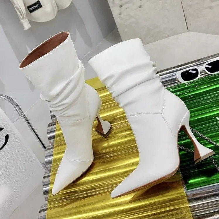 Fashion Ladies Strange High Heels Ankle Boots Pleated Pointed Toe