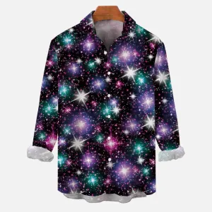 Fashion Space Galaxy Purple Nebula Clouds And Flashing Stars Printing Long Sleeve Shirt