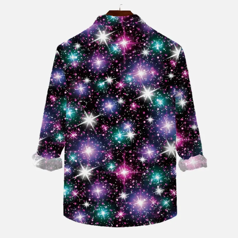 Fashion Space Galaxy Purple Nebula Clouds And Flashing Stars Printing Long Sleeve Shirt