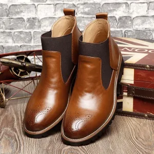 Genuine Leather Fashion Mens Brogue Boots