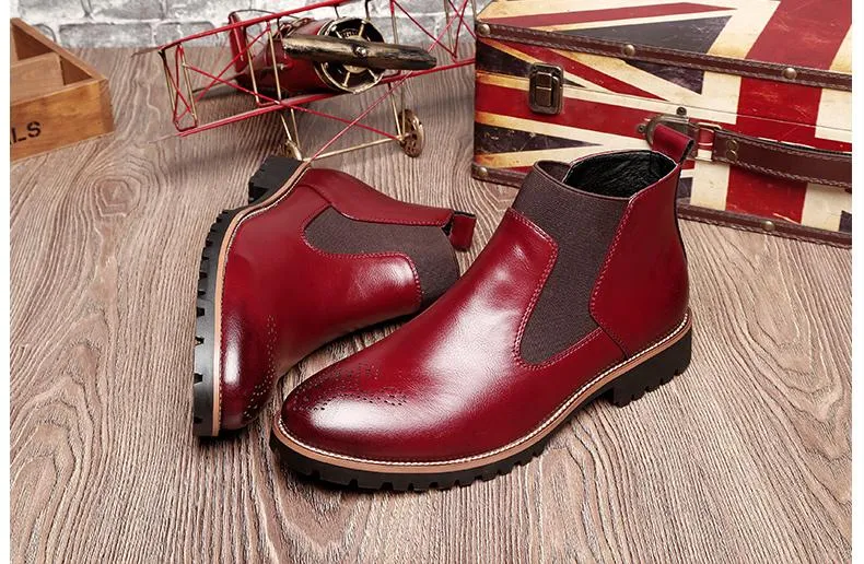 Genuine Leather Fashion Mens Brogue Boots