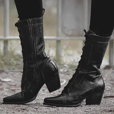 Genuine Leather High Boots For Women Color Matching