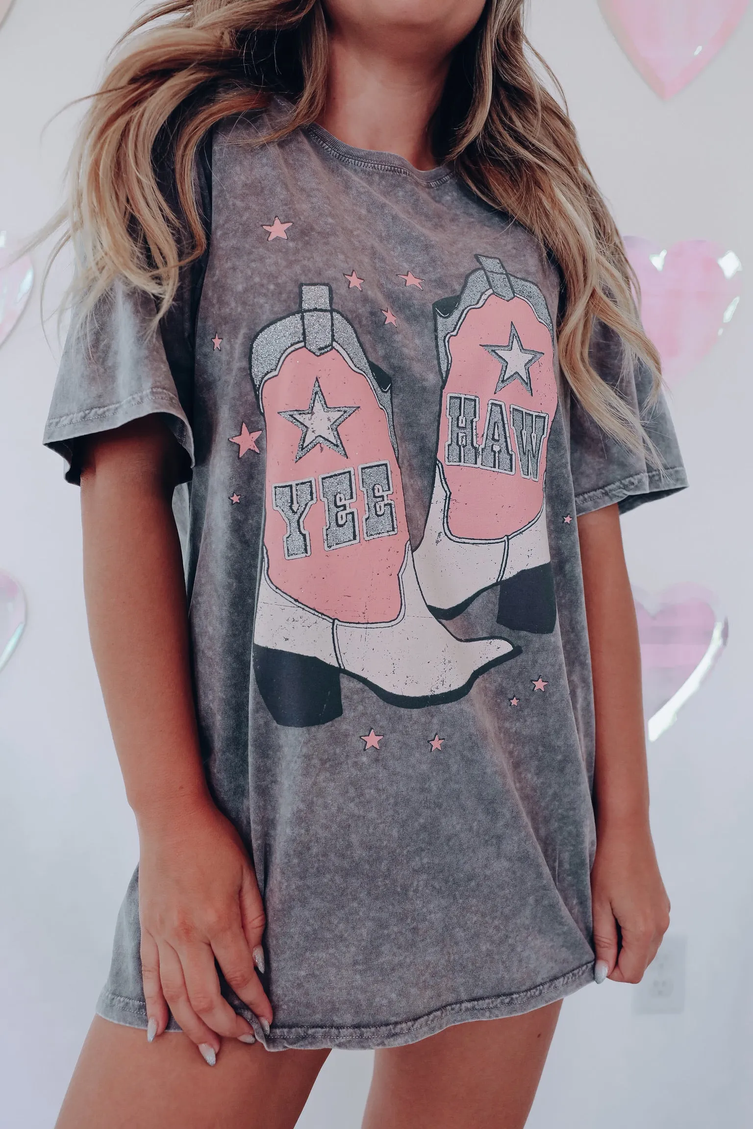 Glitter Yee Haw Graphic Tee - Charcoal