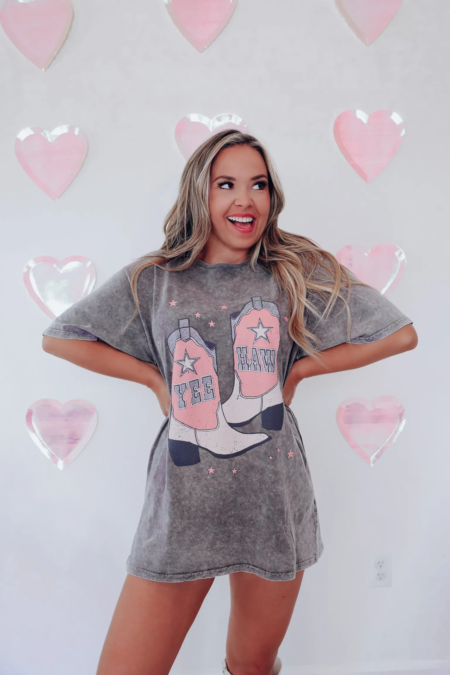 Glitter Yee Haw Graphic Tee - Charcoal