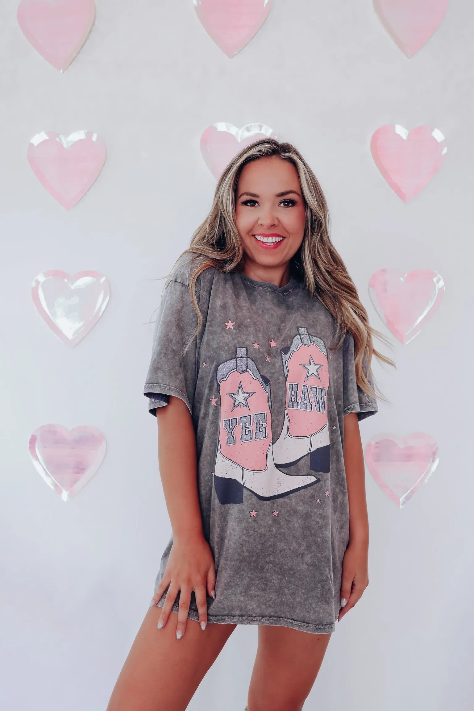 Glitter Yee Haw Graphic Tee - Charcoal