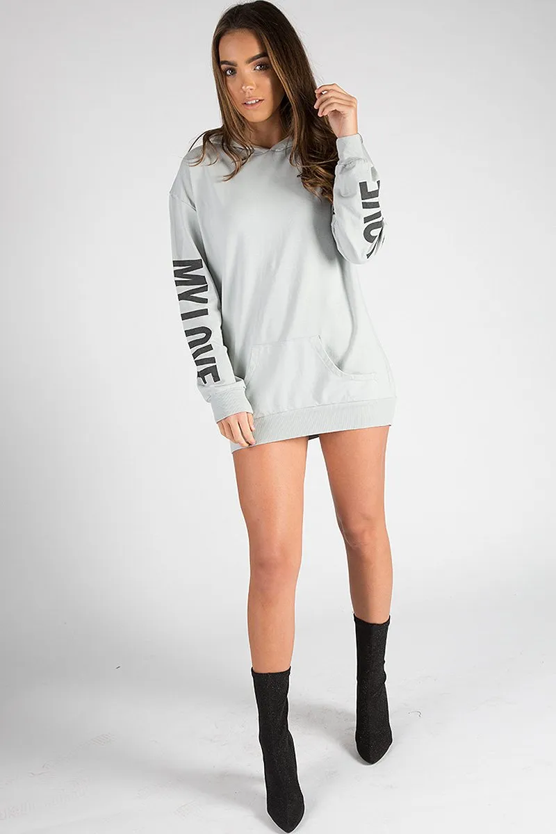 Grey 'My Love' Slogan Oversized Hoodie - Tish