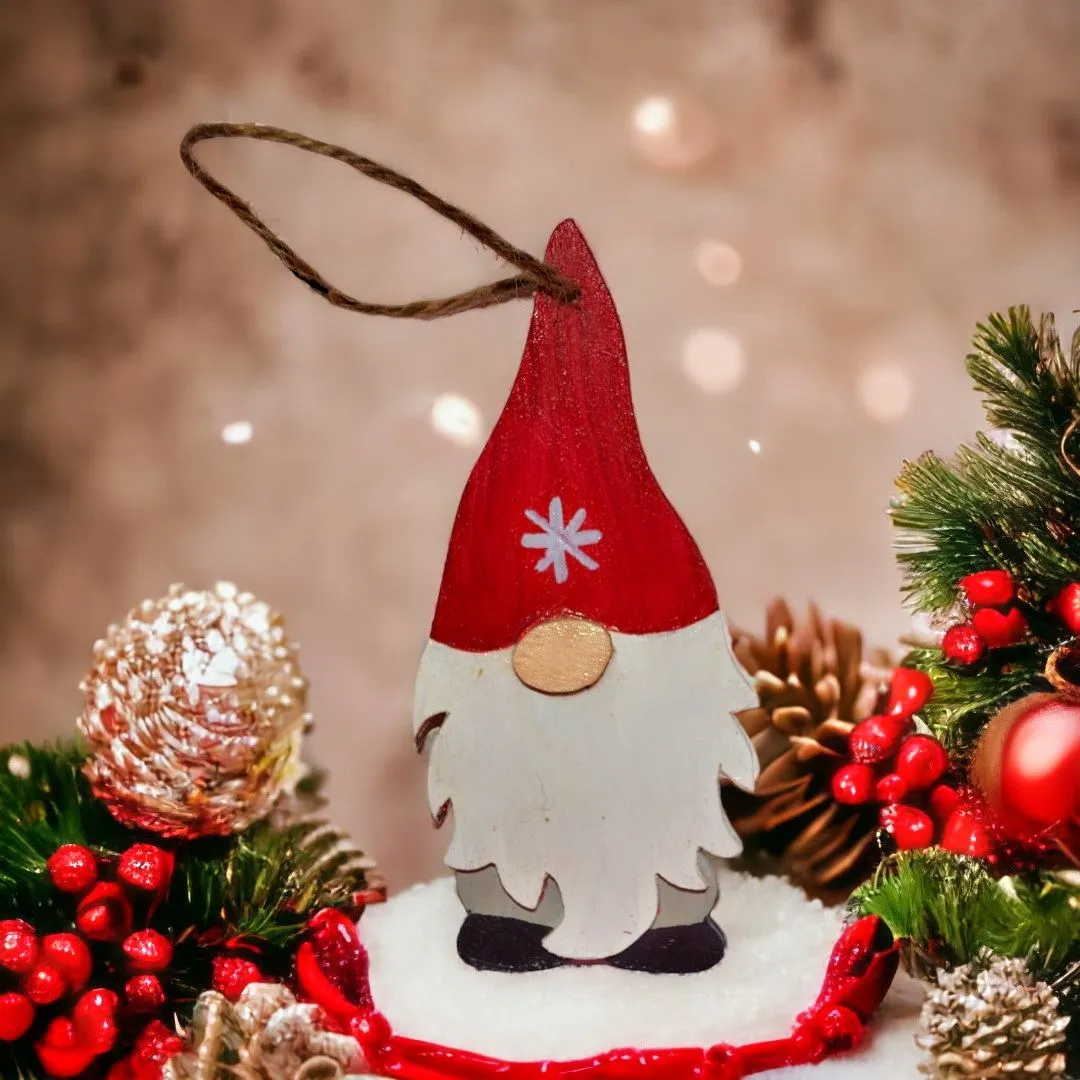 Handmade Wooden Santa Gnome Christmas Ornament