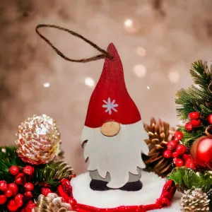 Handmade Wooden Santa Gnome Christmas Ornament