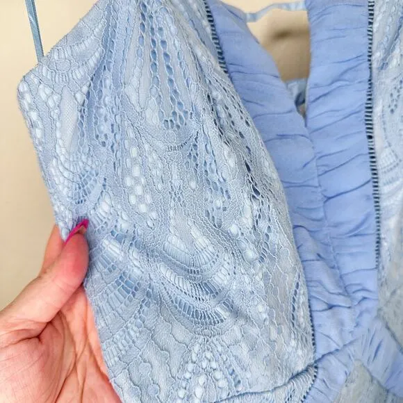Harlyn Scallop Hem Lace Cocktail Sheath Bodycon Periwinkle Blue Dress Small