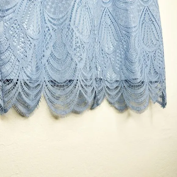 Harlyn Scallop Hem Lace Cocktail Sheath Bodycon Periwinkle Blue Dress Small