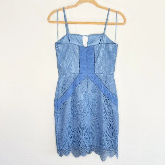 Harlyn Scallop Hem Lace Cocktail Sheath Bodycon Periwinkle Blue Dress Small